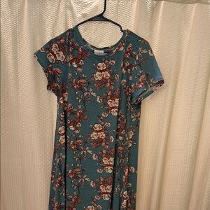 LuLaRoe Floral Midi Dress in Teal and Brown